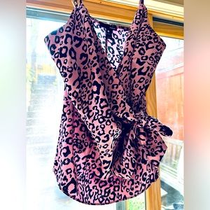 AQUA pink leopard print wrap top size S